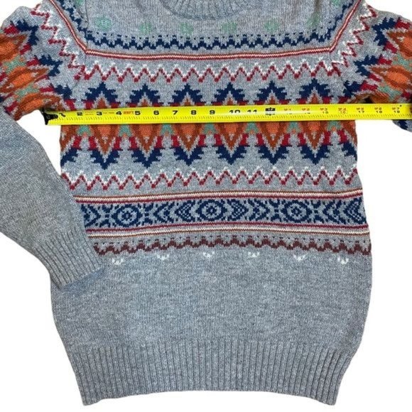 H&M LOGG Sweater Fair Isle Crew Neck Sweater Gray Blue Orange S - Picture 11 of 16